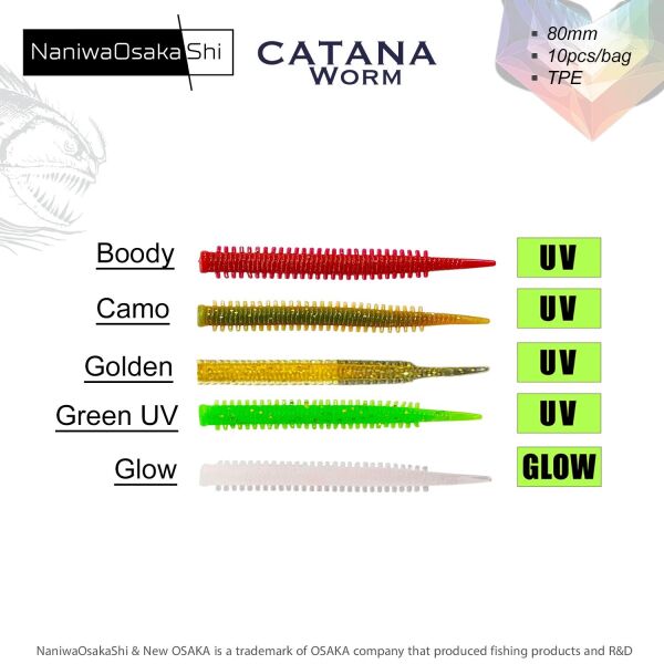 NaniwaOsakaShi Catana Worm 8cm Green Uv 10Pcs - 2
