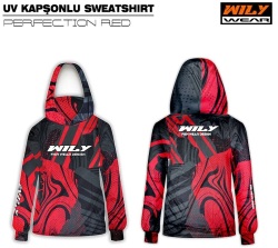 Wily Uv Balıkçı T-Shirt Kapşonlu XL Kırmızı - WILY